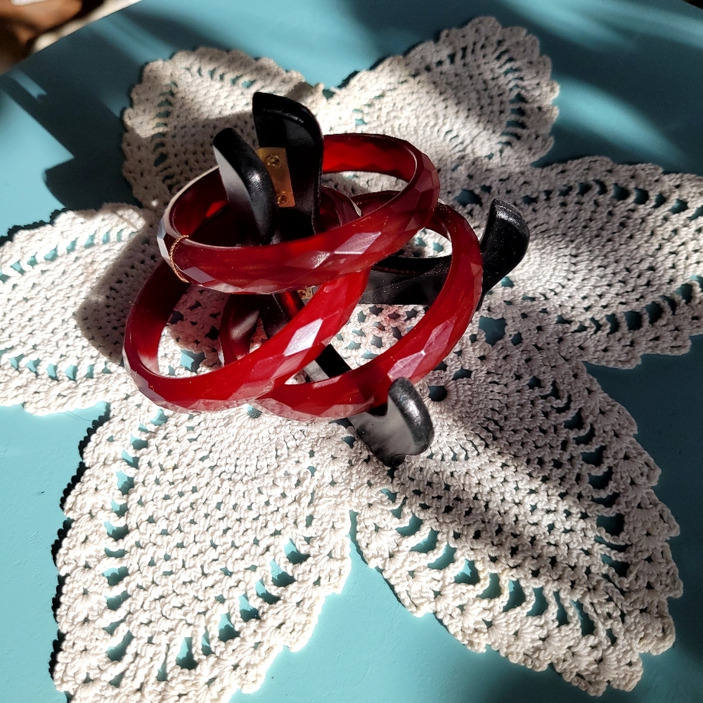 Ruby Colored Celluloid Bangle Bracelets - image 2